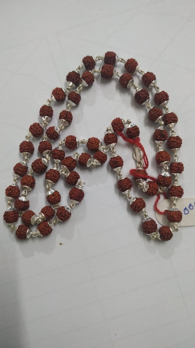 Rudraaksh beads mala with silver cap and thread